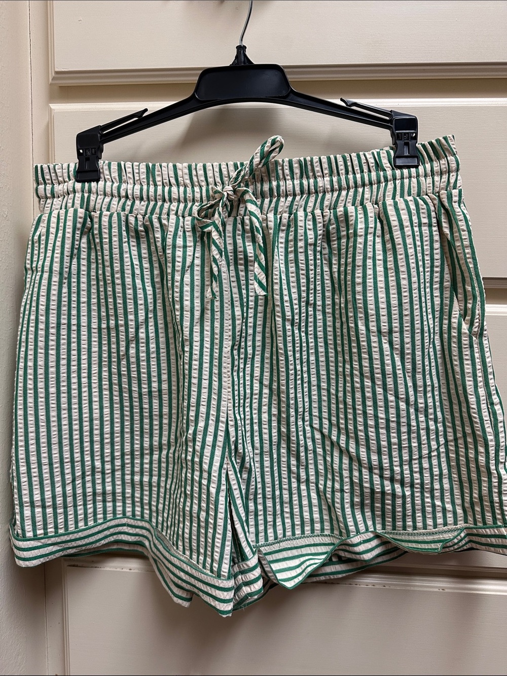 Umgee Green and White Striped High Waist Drawstring Shorts